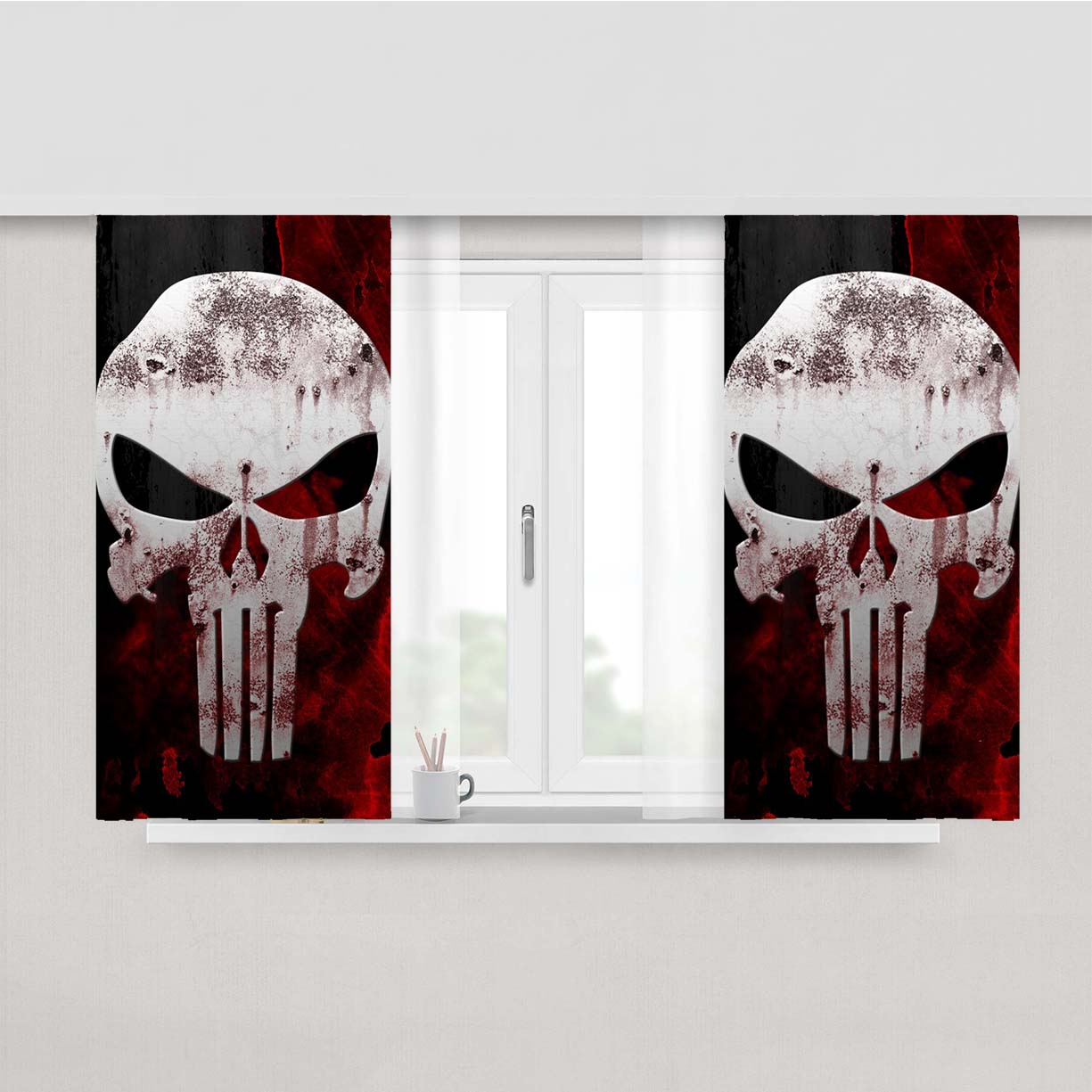 Skull Bloody Logo Peach Skin Window Curtains