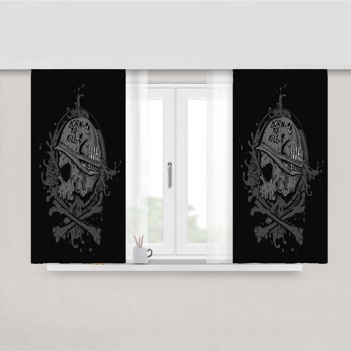 Skull Born To Kill Peach Skin Window Curtains
