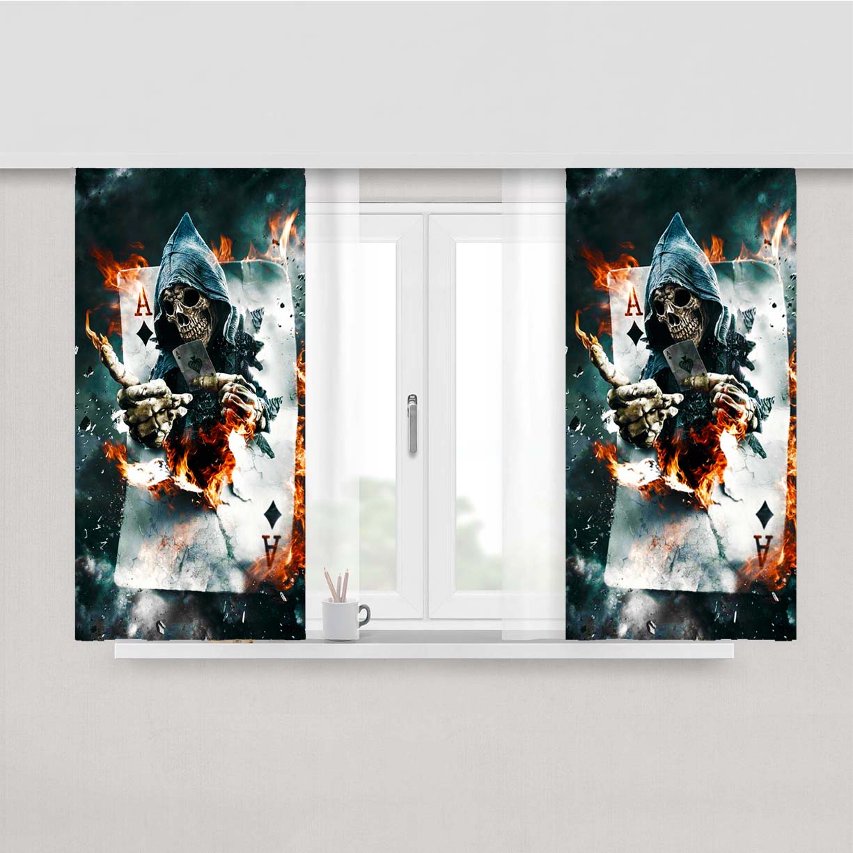 Skull Burn Ace Card Peach Skin Window Curtains