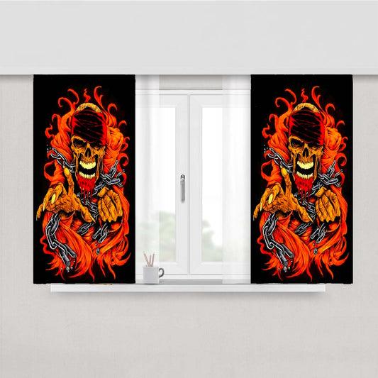 Skull Chain Fire Peach Skin Window Curtains