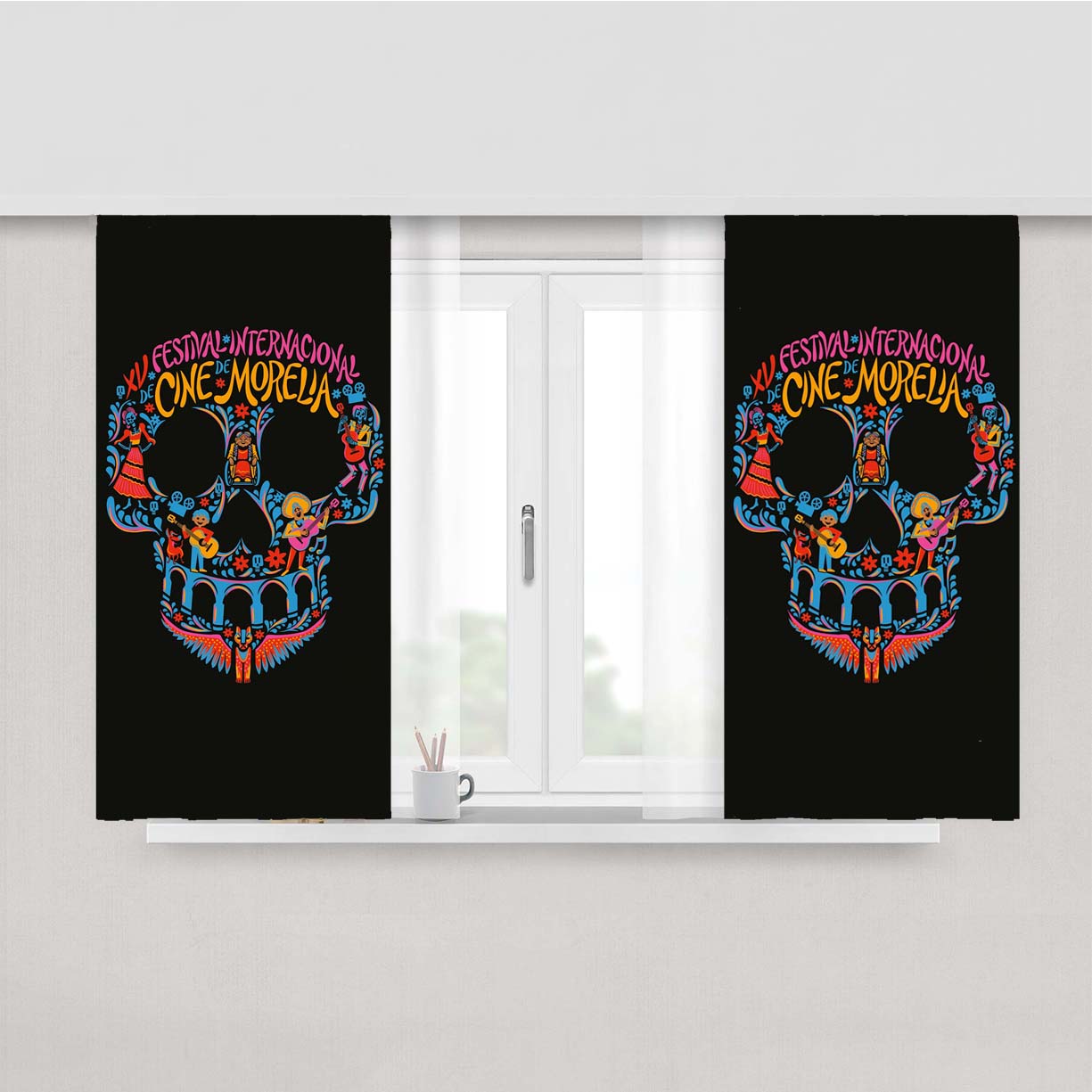 Skull Cine De Morelia Coco Peach Skin Window Curtains