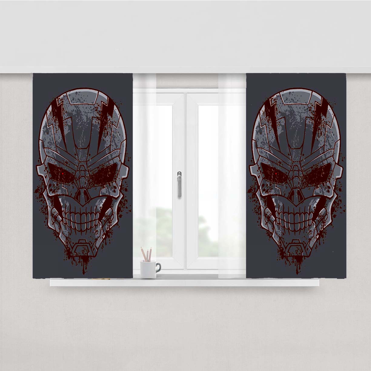 Skull Cyborg Peach Skin Window Curtains
