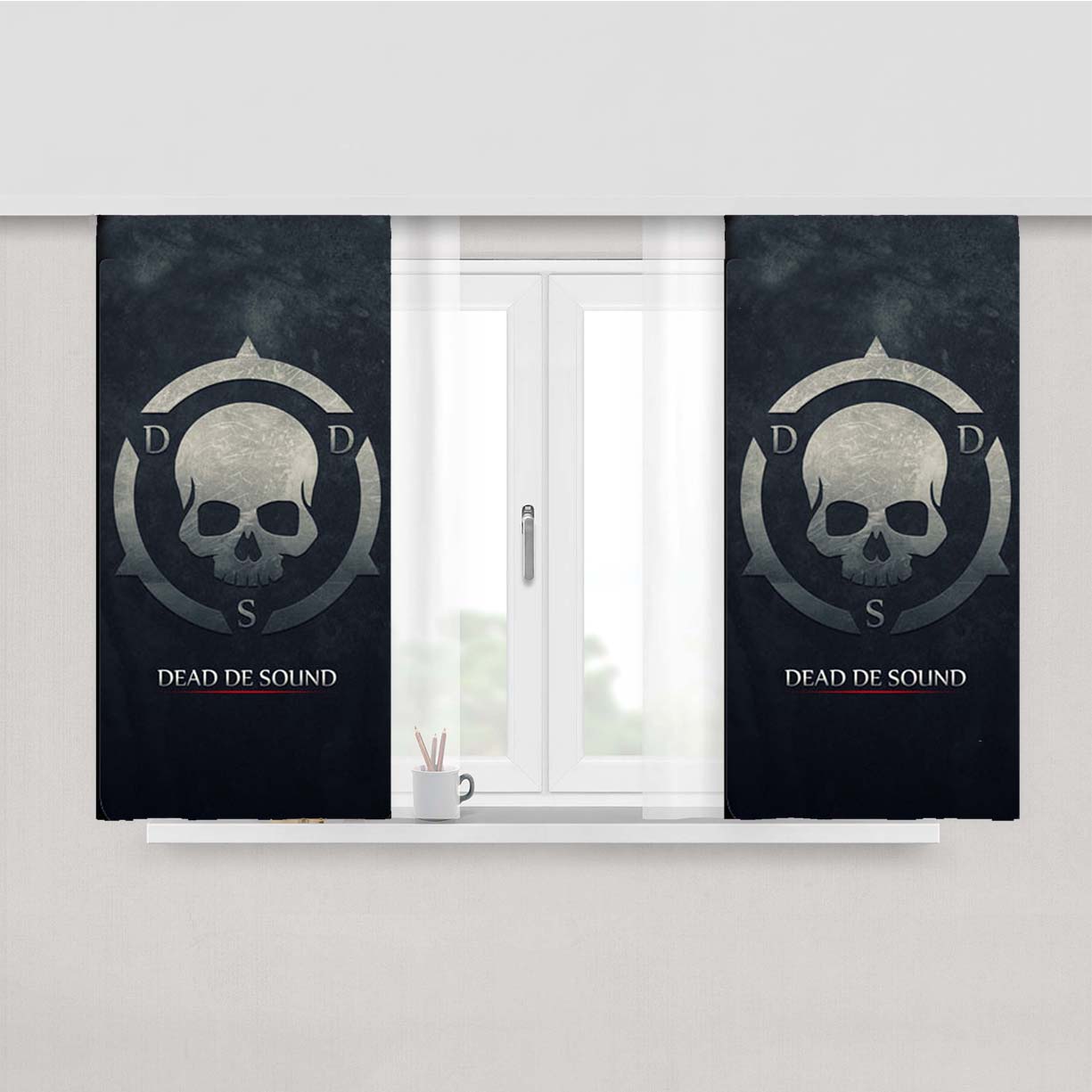 Skull Dead De Sound Peach Skin Window Curtains
