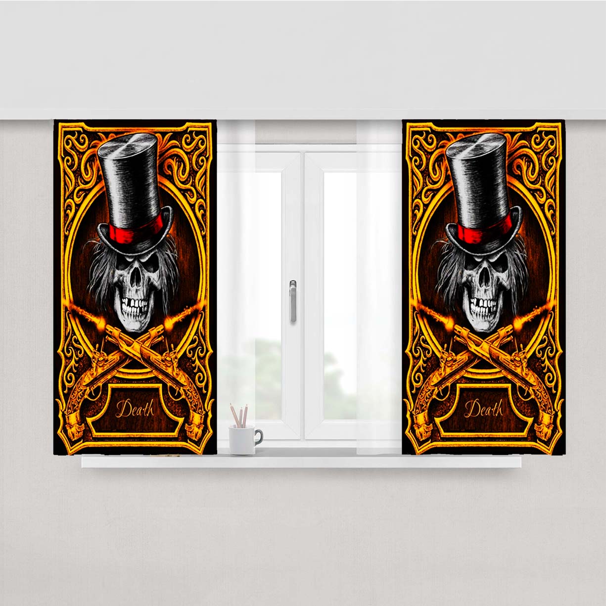 Skull Death Gun Peach Skin Window Curtains