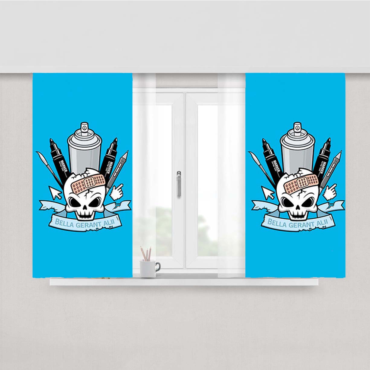 Skull Emblem Peach Skin Window Curtains