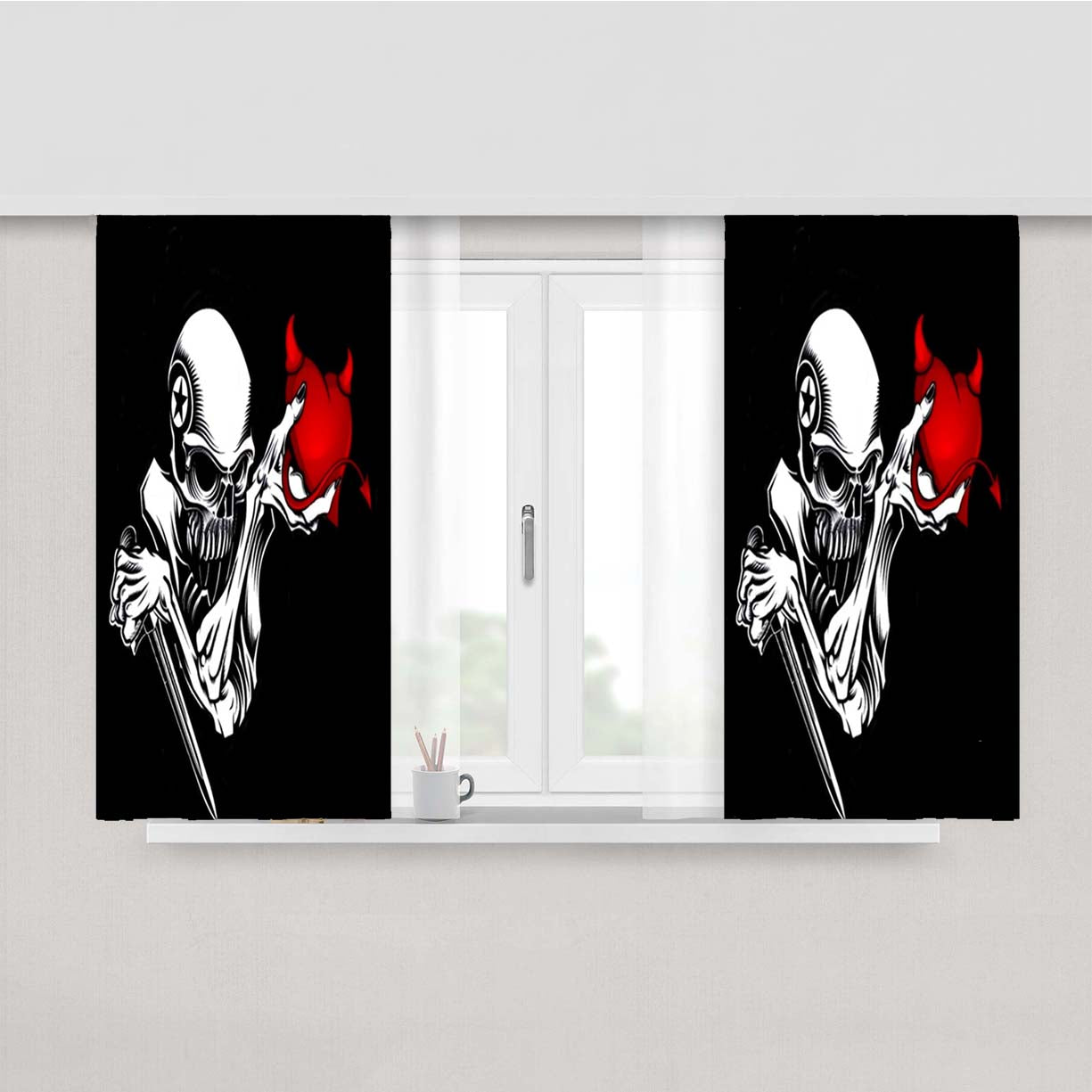 Skull Heartbreaker Peach Skin Window Curtains