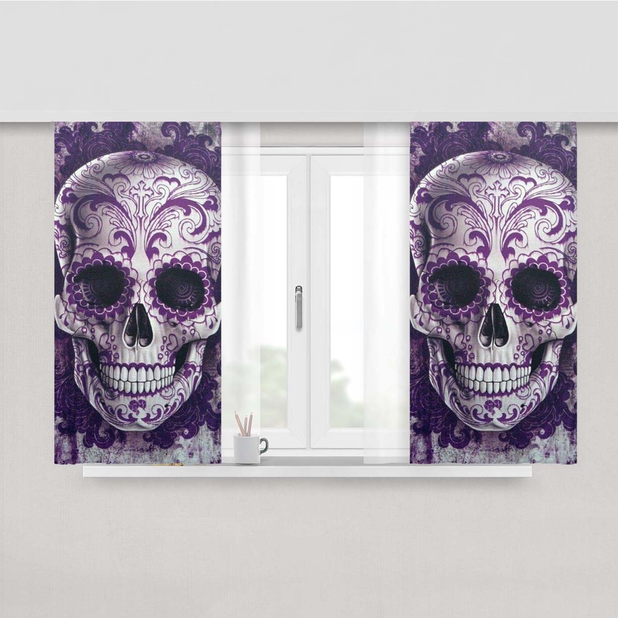 Skull Jingga Peach Skin Window Curtains