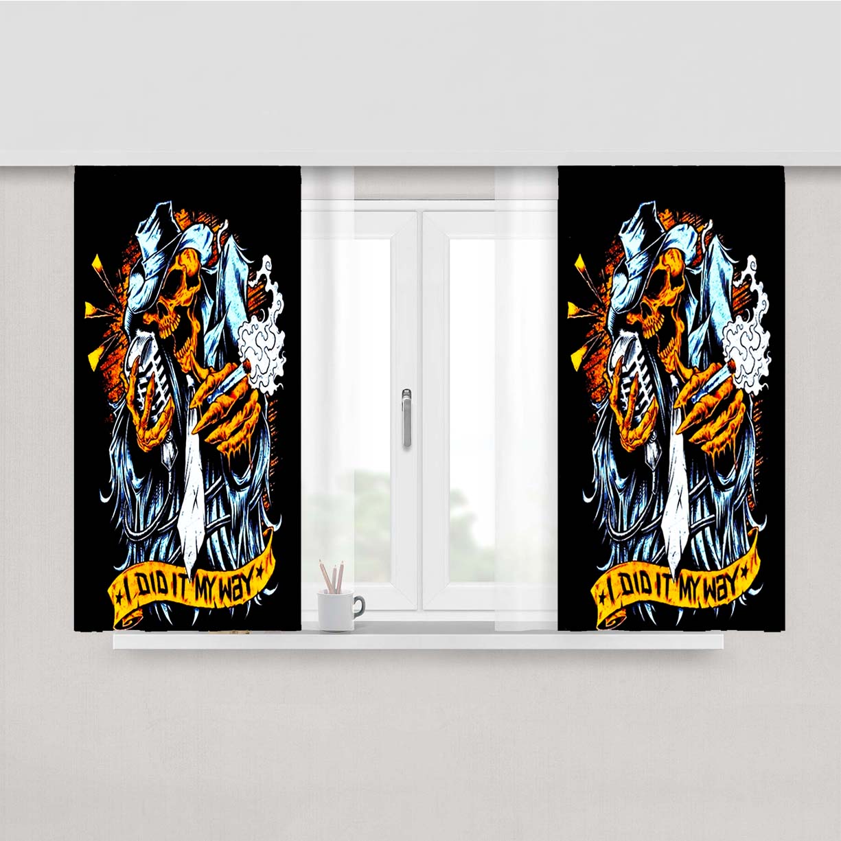 Skull My Way Peach Skin Window Curtains