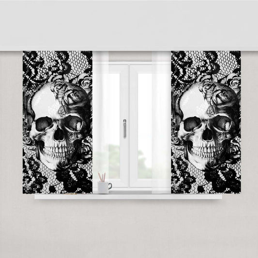 Skull On Black Lace Copy Peach Skin Window Curtains