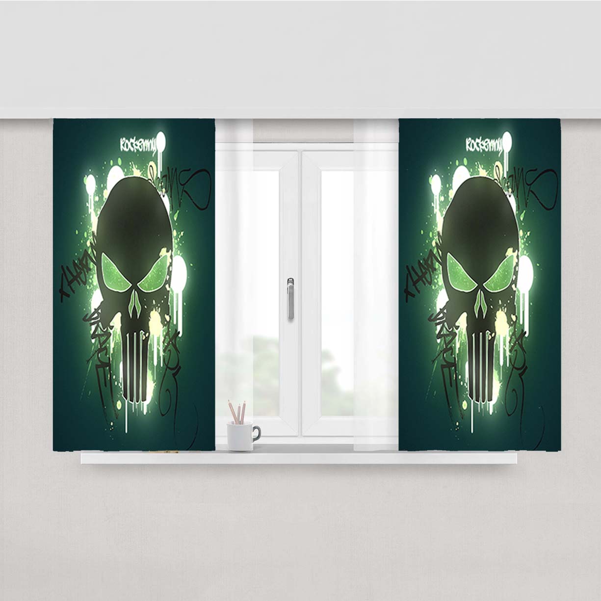 Skull Punisher Graffiti Peach Skin Window Curtains