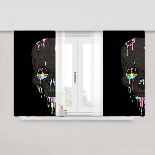 Skull Rainbow Leaf Peach Skin Window Curtains