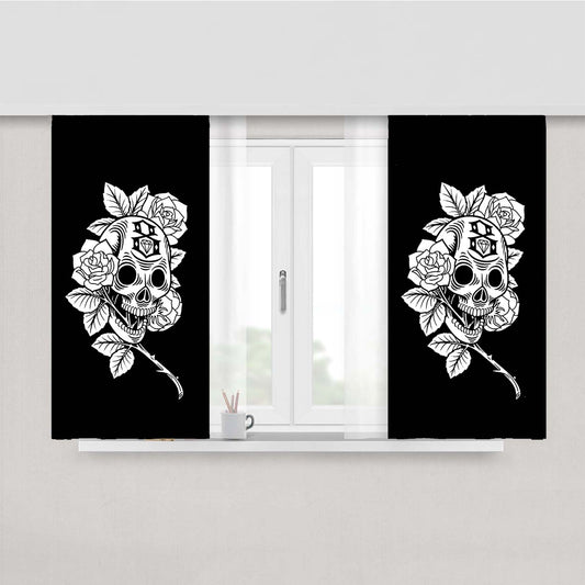 Skull Rose Eight Tattoo Black Peach Skin Window Curtains