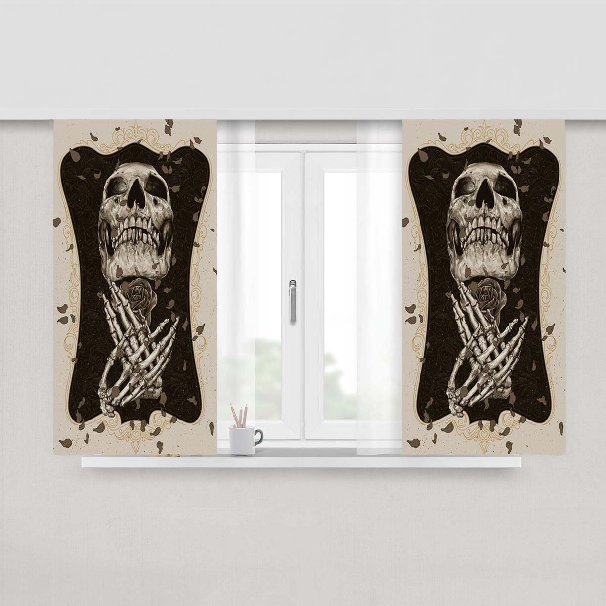 Skull Roses Peach Skin Window Curtains