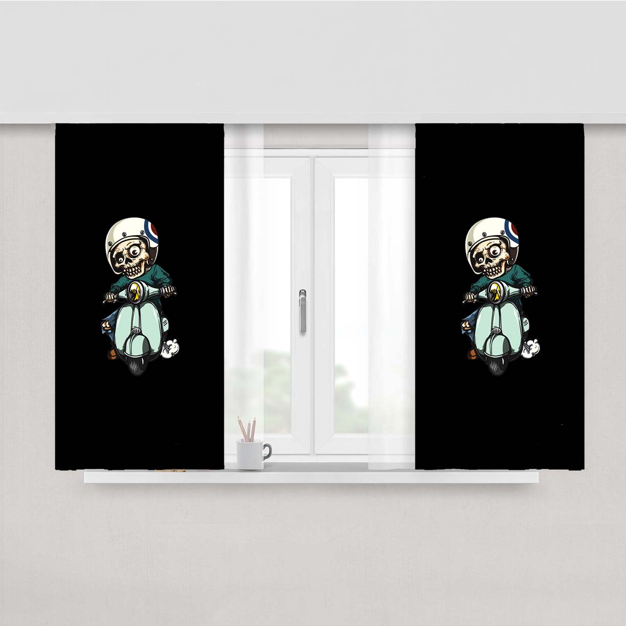 Skull Skater Artwork Peach Skin Window Curtains