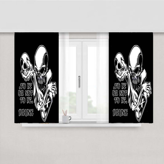 Skull To Be Or Not To Be Black Peach Skin Window Curtains