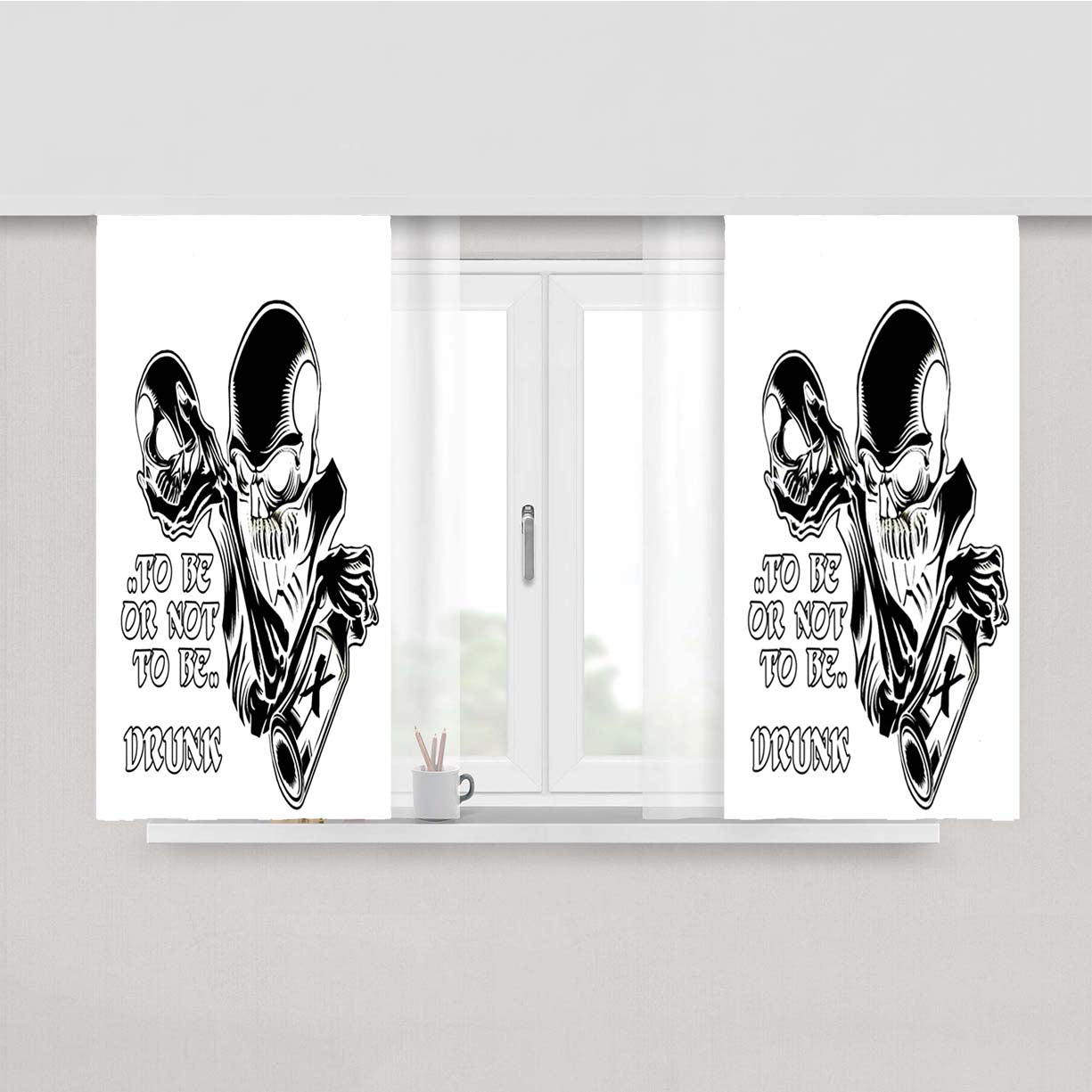 Skull To Be Or Not To Be White Peach Skin Window Curtains