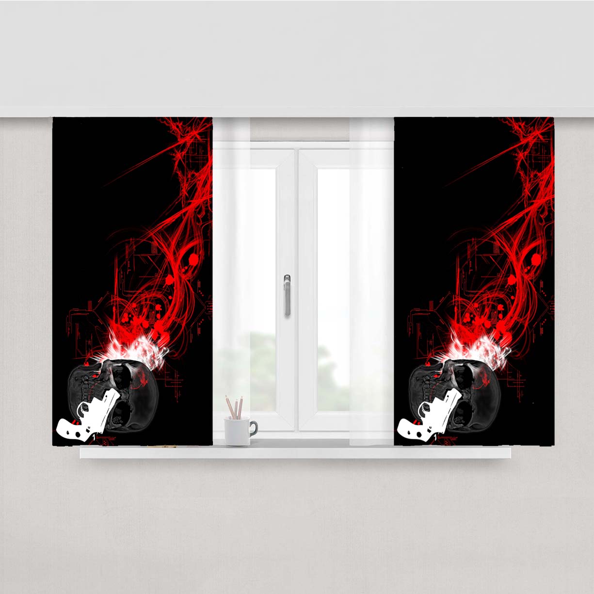 Skull White Gun Logo Peach Skin Window Curtains