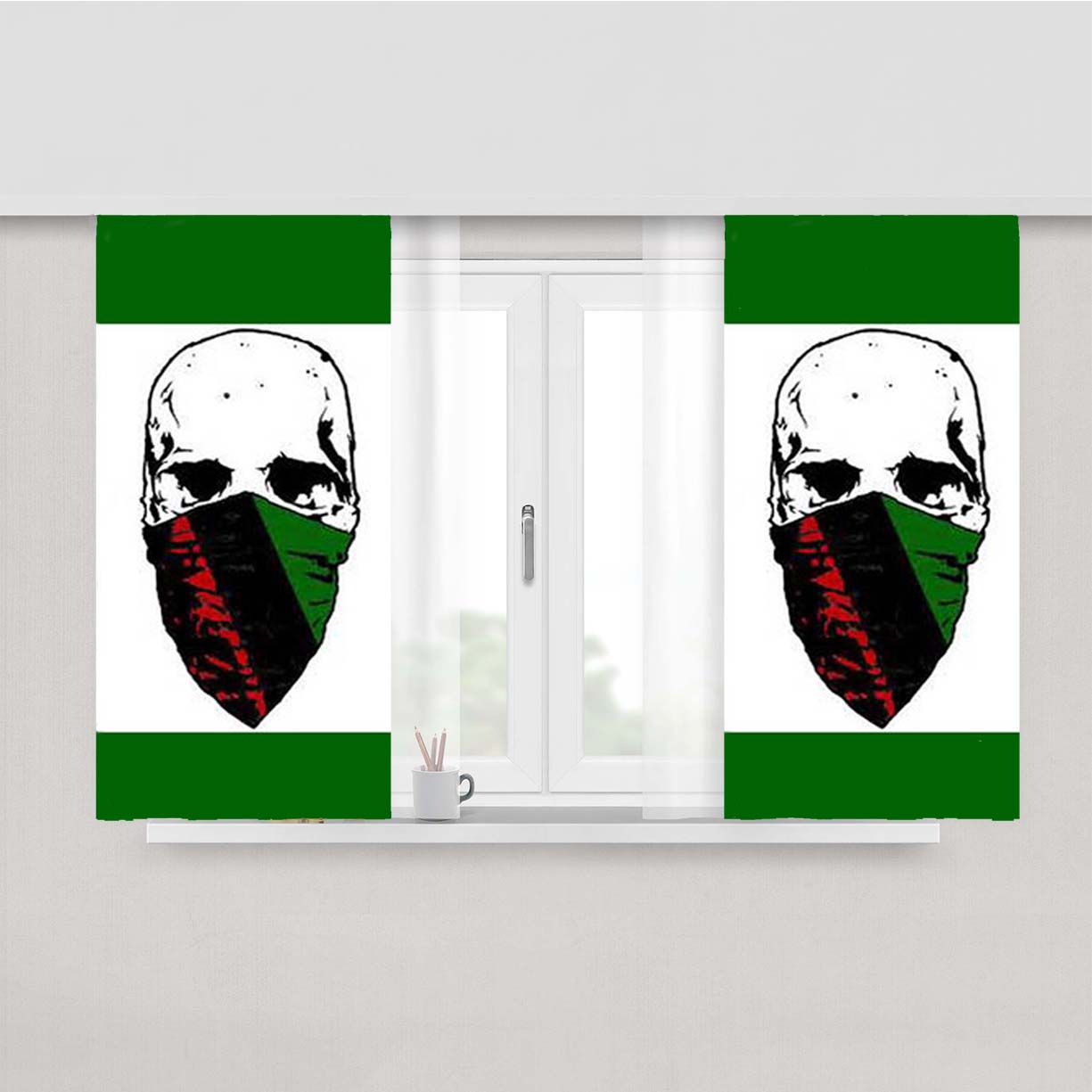 Skull With Mask Peach Skin Window Curtains
