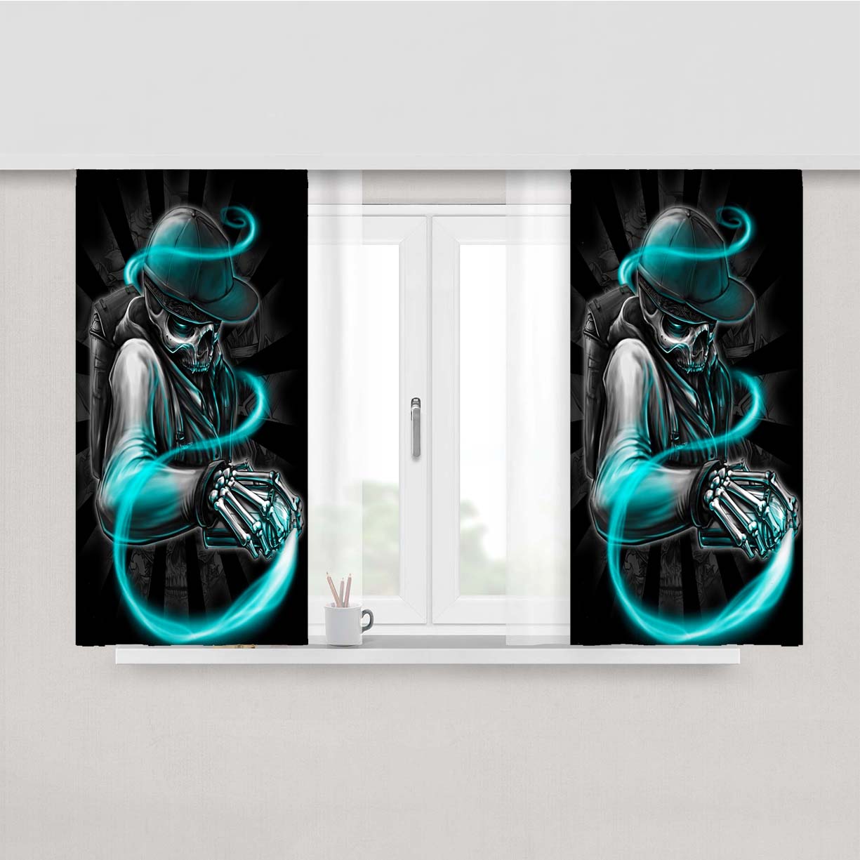 Skull Written Burners Peach Skin Window Curtains