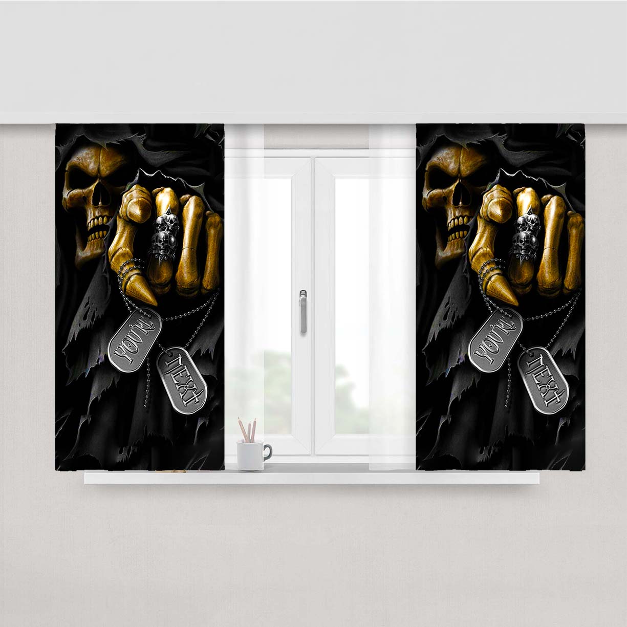 Skull You'Re Next Peach Skin Window Curtains