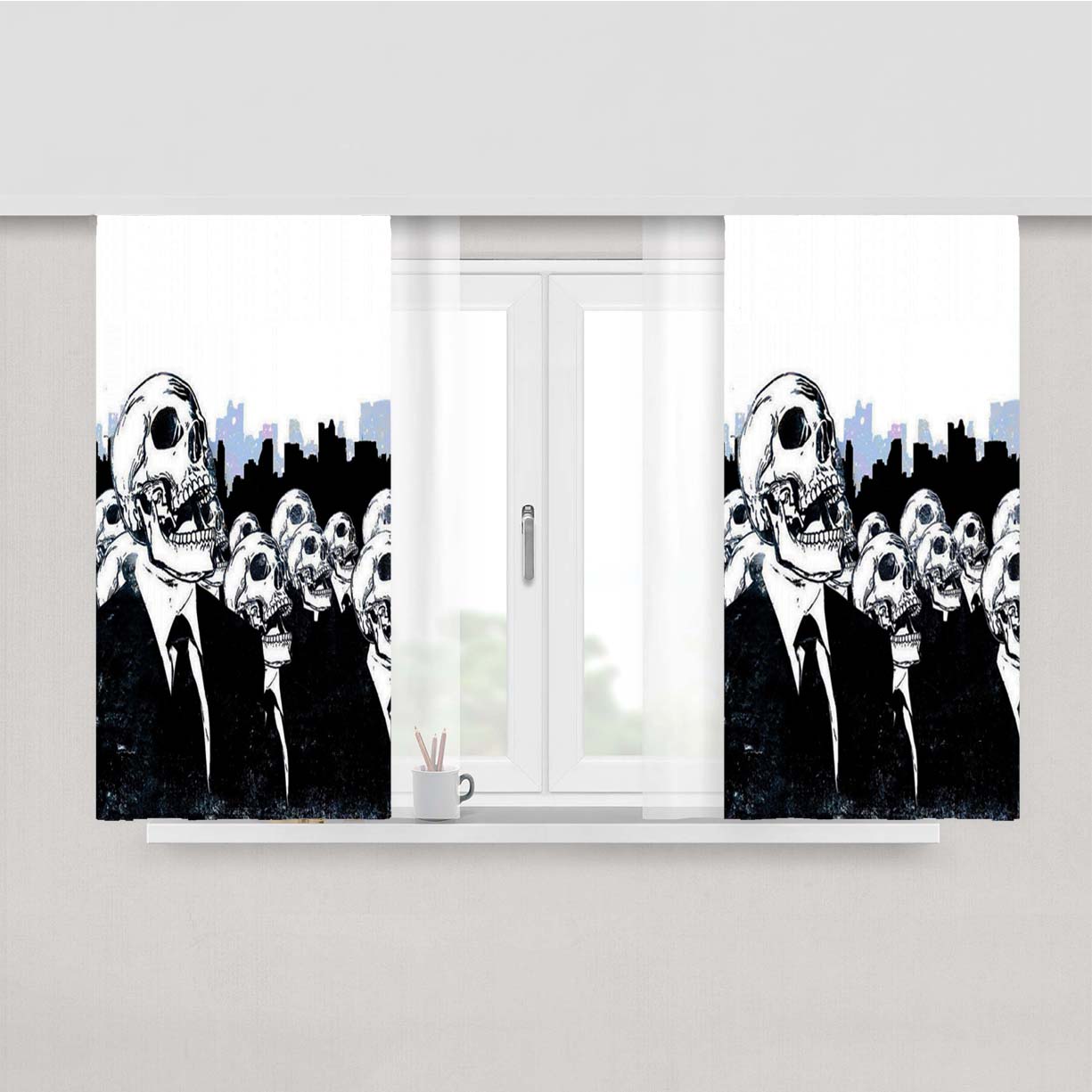 Skulls Black Suit Peach Skin Window Curtains