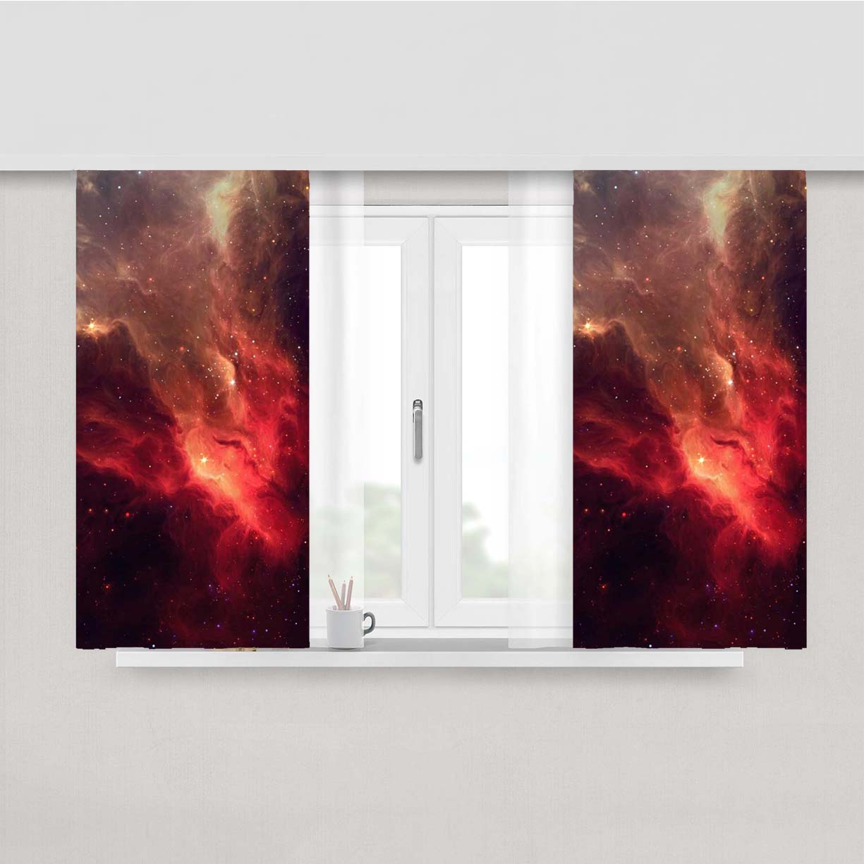 Sky Fire Red Galaxy Peach Skin Window Curtains