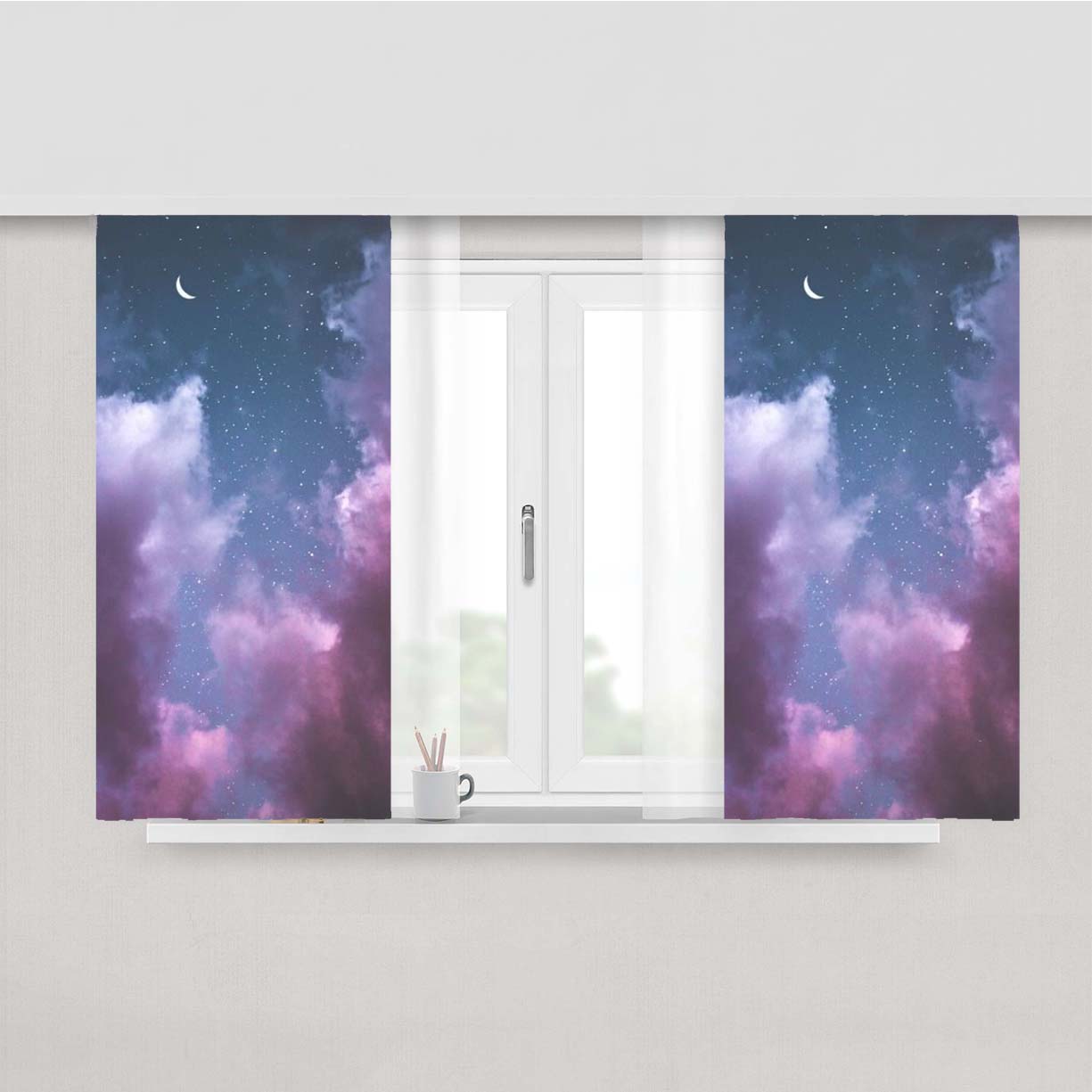 Sky Moon Stars Peach Skin Window Curtains