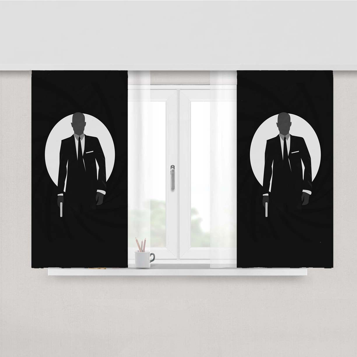Skyfall Minimalist James Bond Peach Skin Window Curtains