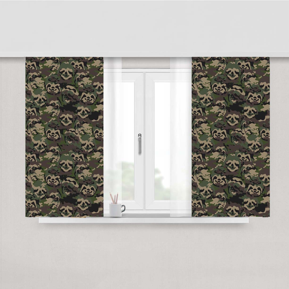 Sloth Green Camouflage Peach Skin Window Curtains