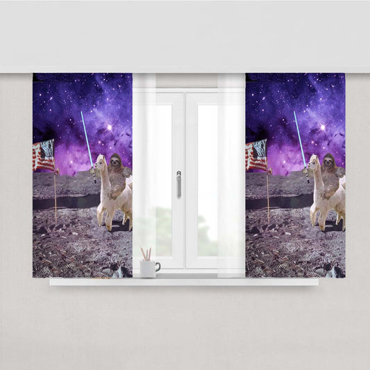 Sloth On Galaxy Peach Skin Window Curtains