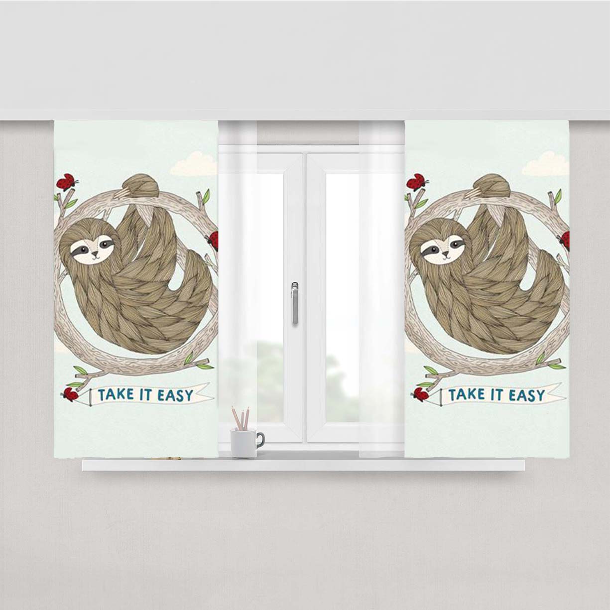 Sloth Take It Easy Peach Skin Window Curtains