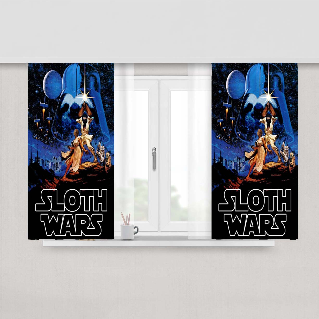 Sloth Wars Peach Skin Window Curtains