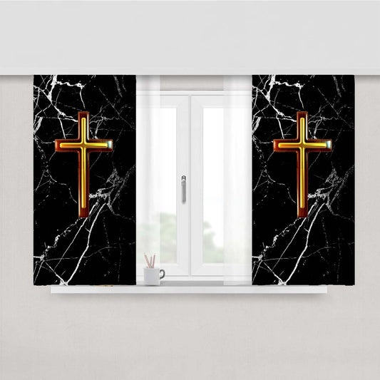 Small Gold Cross Marble Peach Skin Window Curtains