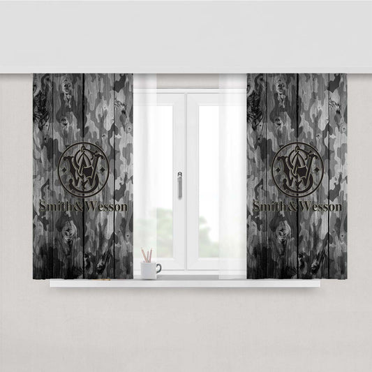 Smith And Wesson Camo Logo Wood Peach Skin Window Curtains