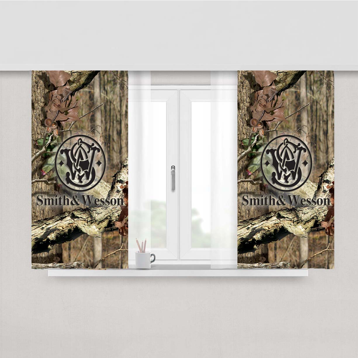 Smith And Wesson Mossy Oak Logo Wallpaper Peach Skin Window Curtains