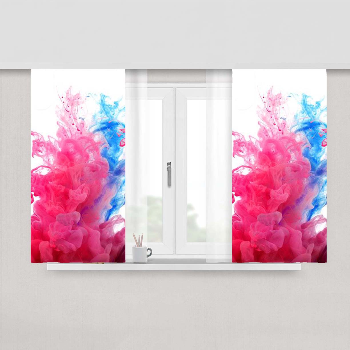 Smoke Blue Red Peach Skin Window Curtains