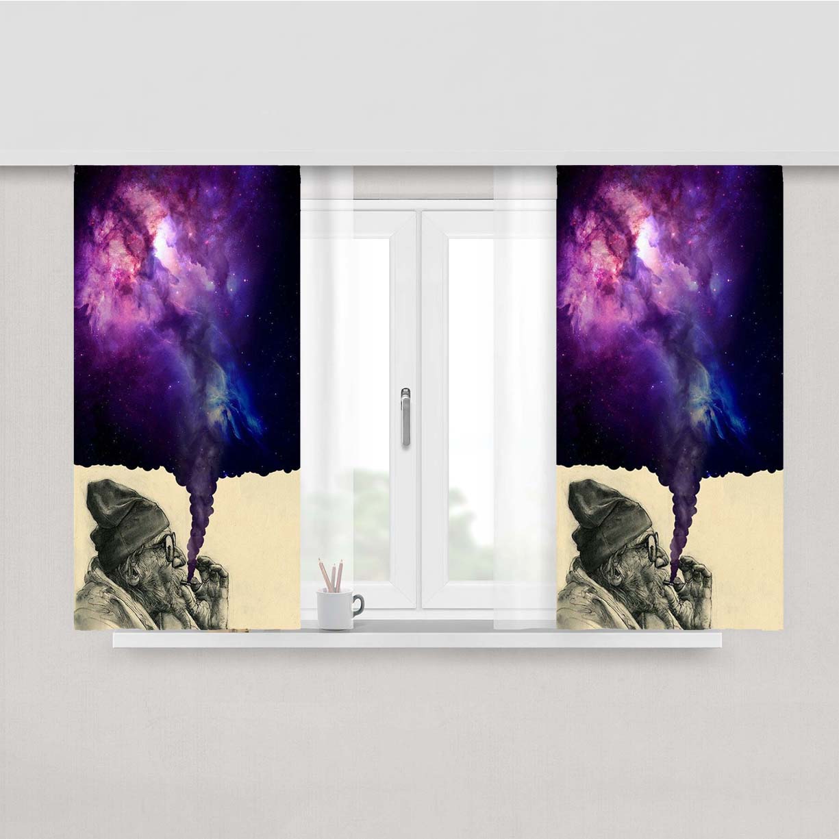 Smoking Galaxy Peach Skin Window Curtains