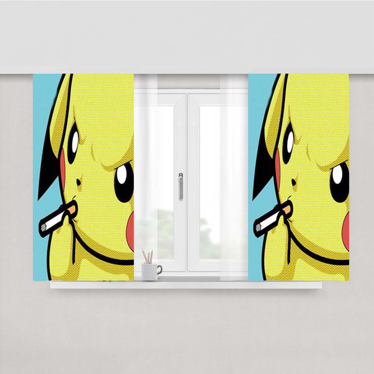Smoking Pikachu Peach Skin Window Curtains