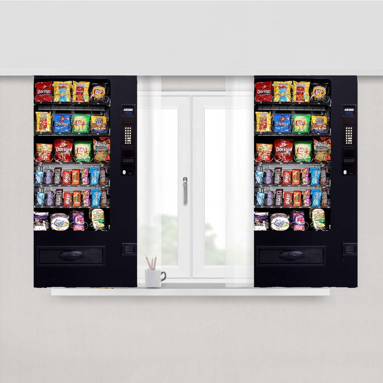 Snacks Vending Machine Peach Skin Window Curtains
