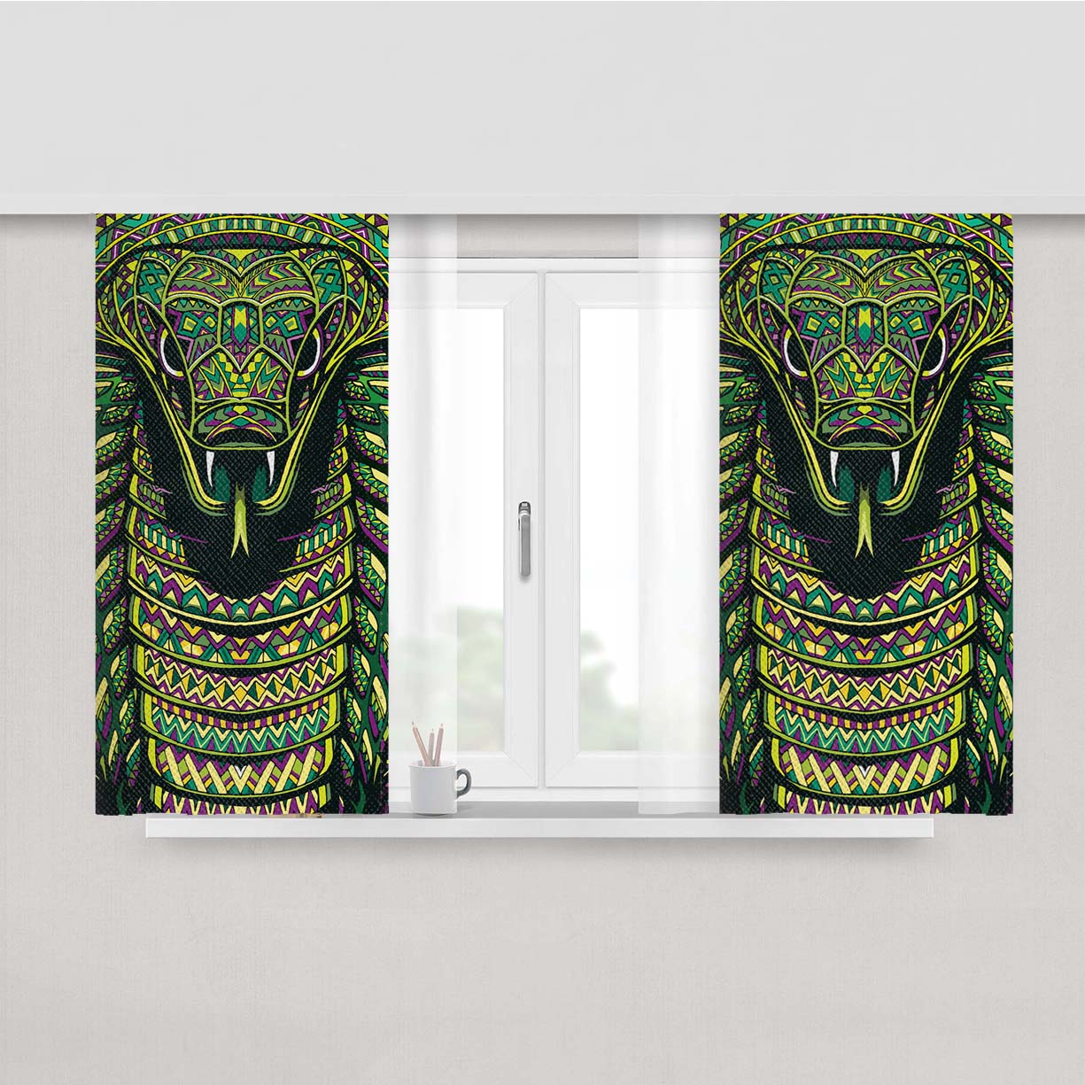 Snake Aztec Pattern Peach Skin Window Curtains