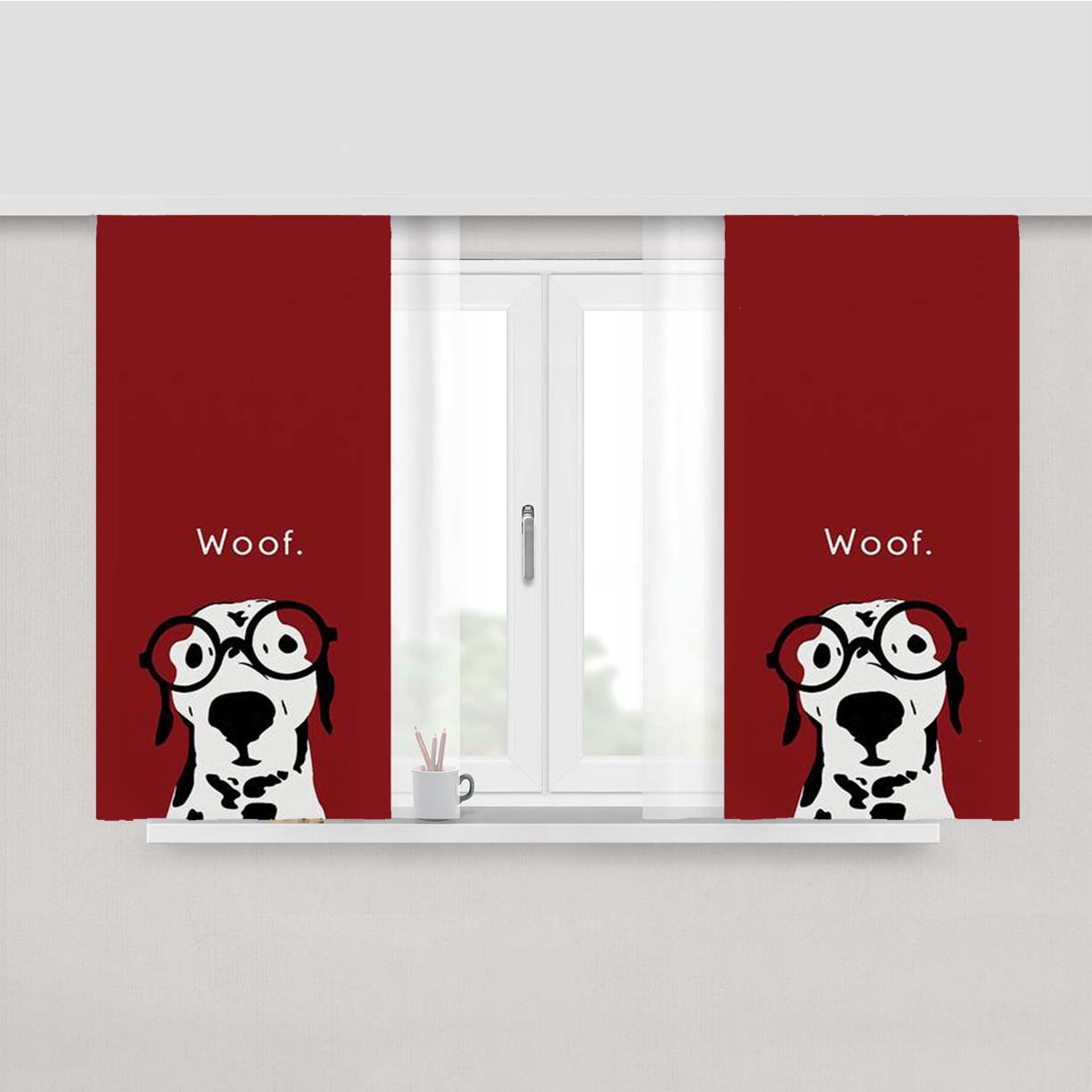 Snip The Dalmatian In Burgundy Peach Skin Window Curtains