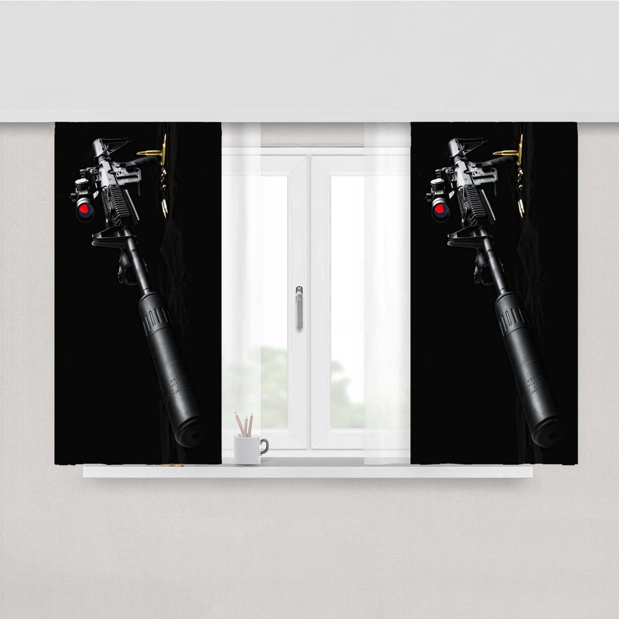 Sniper Rifle Peach Skin Window Curtains