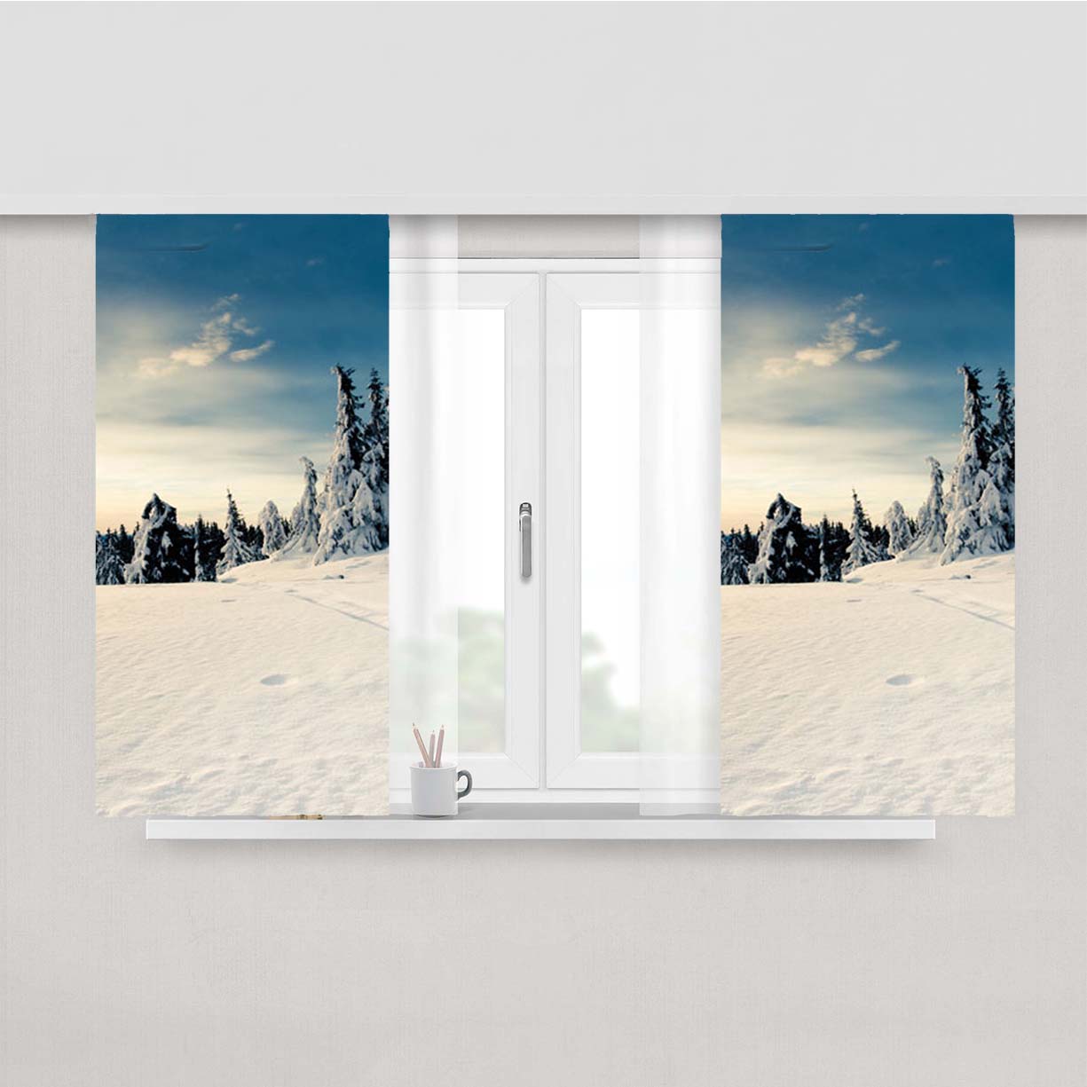 Snow Forest Peach Skin Window Curtains