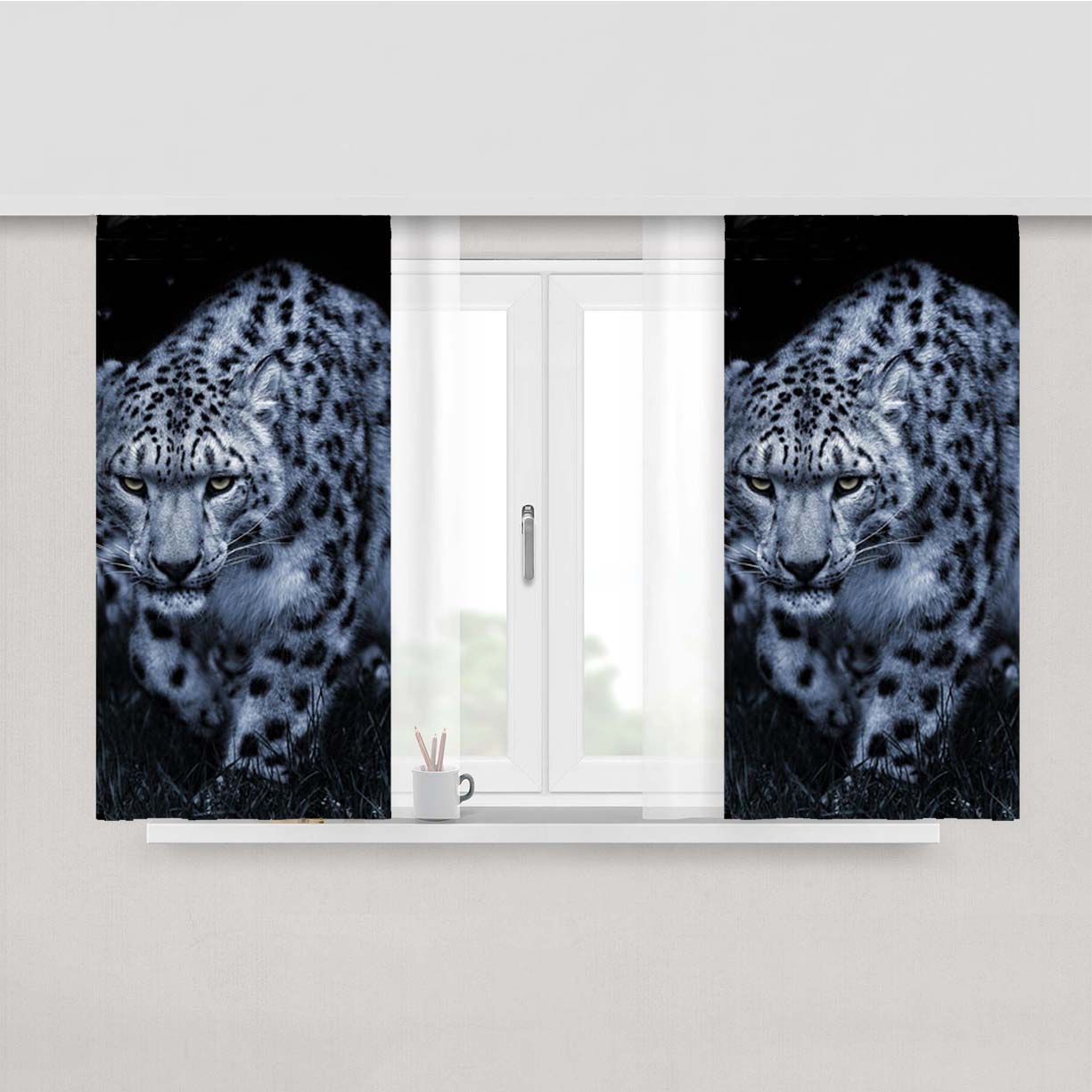 Snow Leopard Black Peach Skin Window Curtains