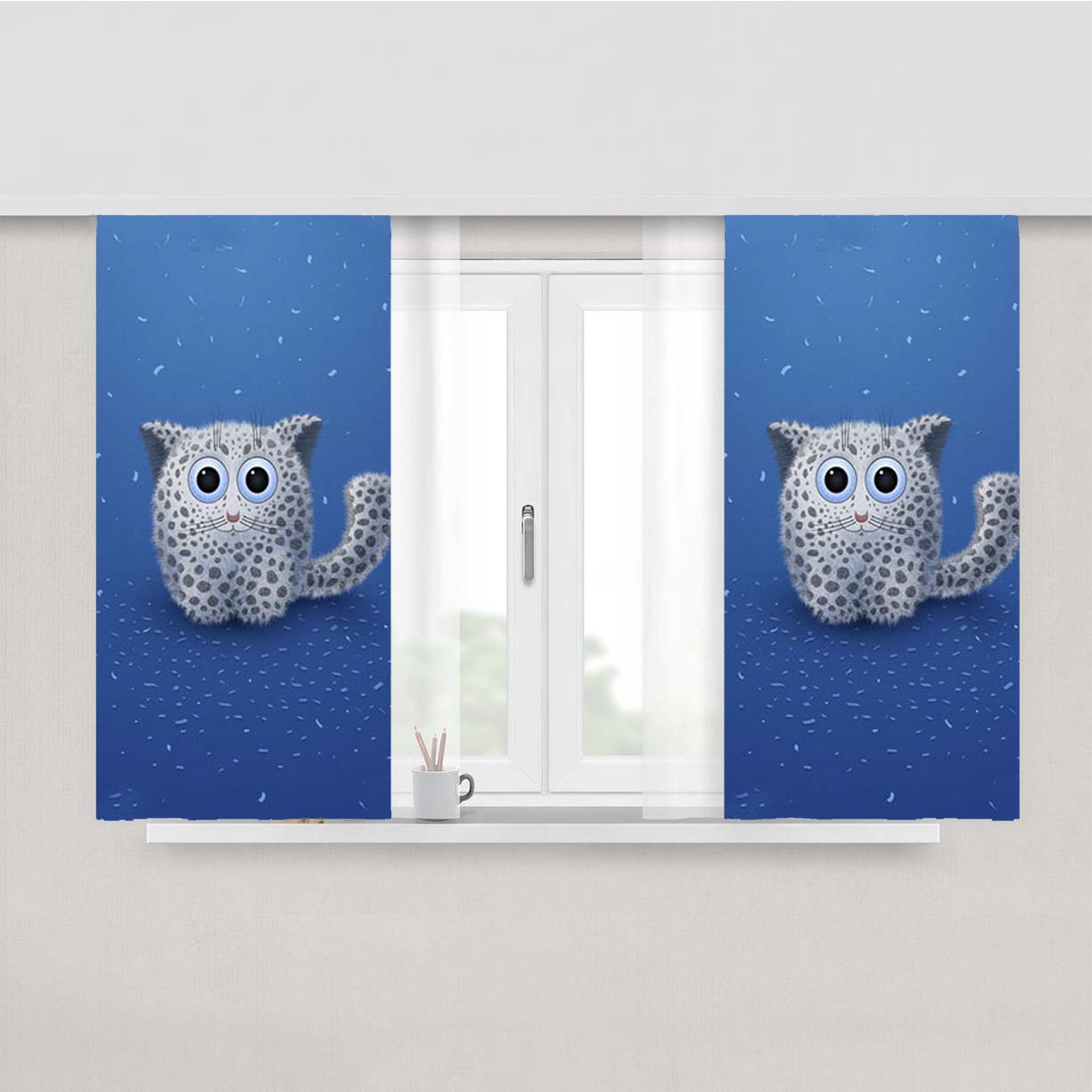 Snow Leopard Toon Peach Skin Window Curtains