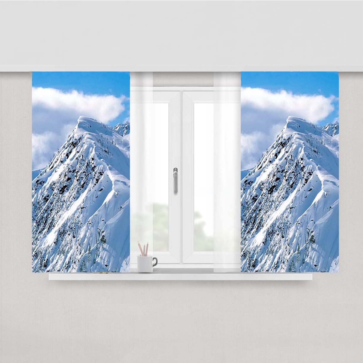 Snow Mountain Peach Skin Window Curtains