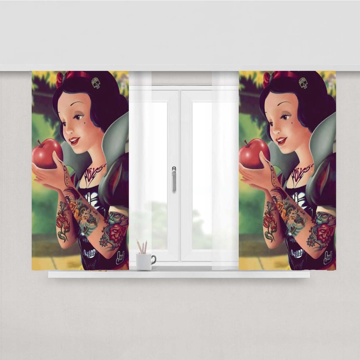 Snow White Punk Apple Tattoo Peach Skin Window Curtains