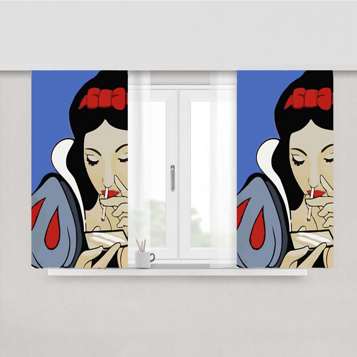Snow White Punk Smoking Peach Skin Window Curtains