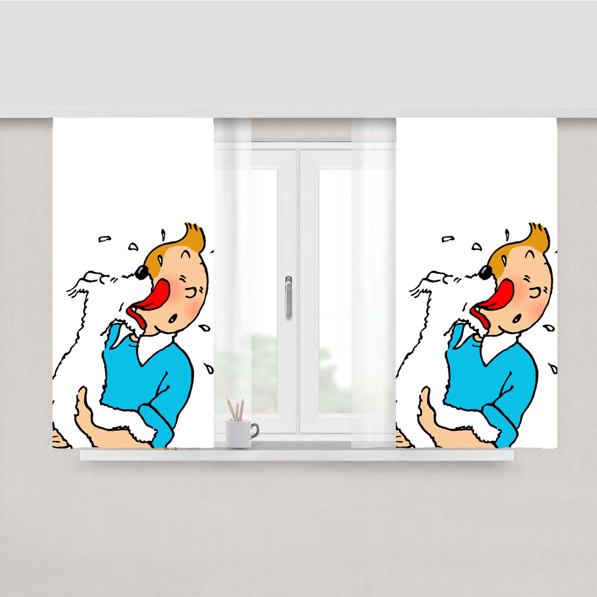 Snowy And Tintin Comics Peach Skin Window Curtains