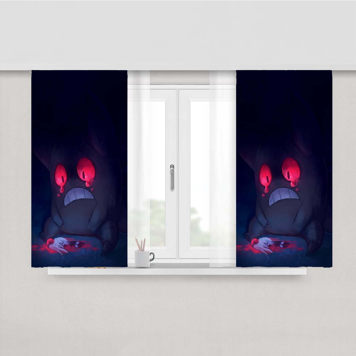 So Sad Gengar Pokemon Peach Skin Window Curtains